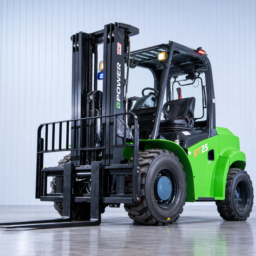 G Power RT35 Diesel Rough Terrain Forklift : 4700mm Lift | Capacity: 3500kgs | Fork Positioner | Full Cab – 4WD