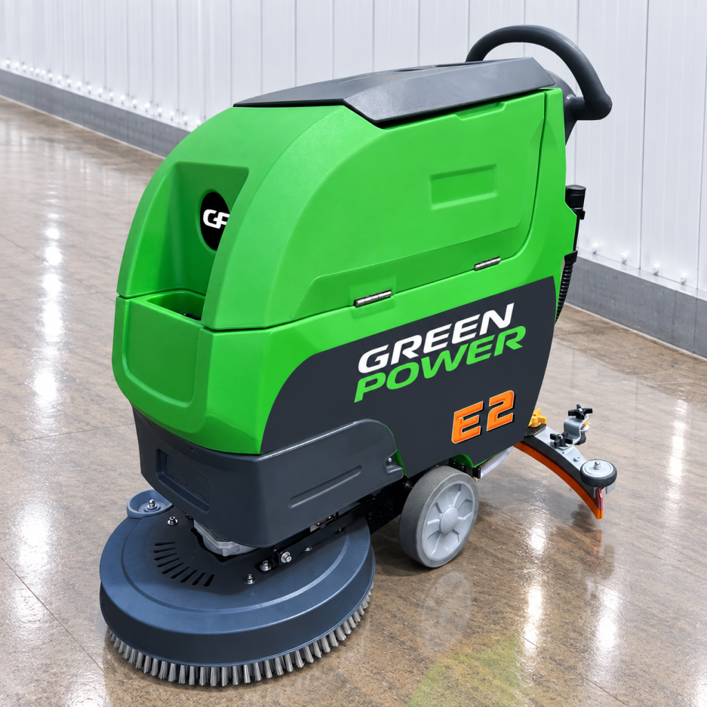 Greenpower E2 | Commercial Cleaning Walk Behind Hand Push Floor Scrubber / Dryer | 50L Tan