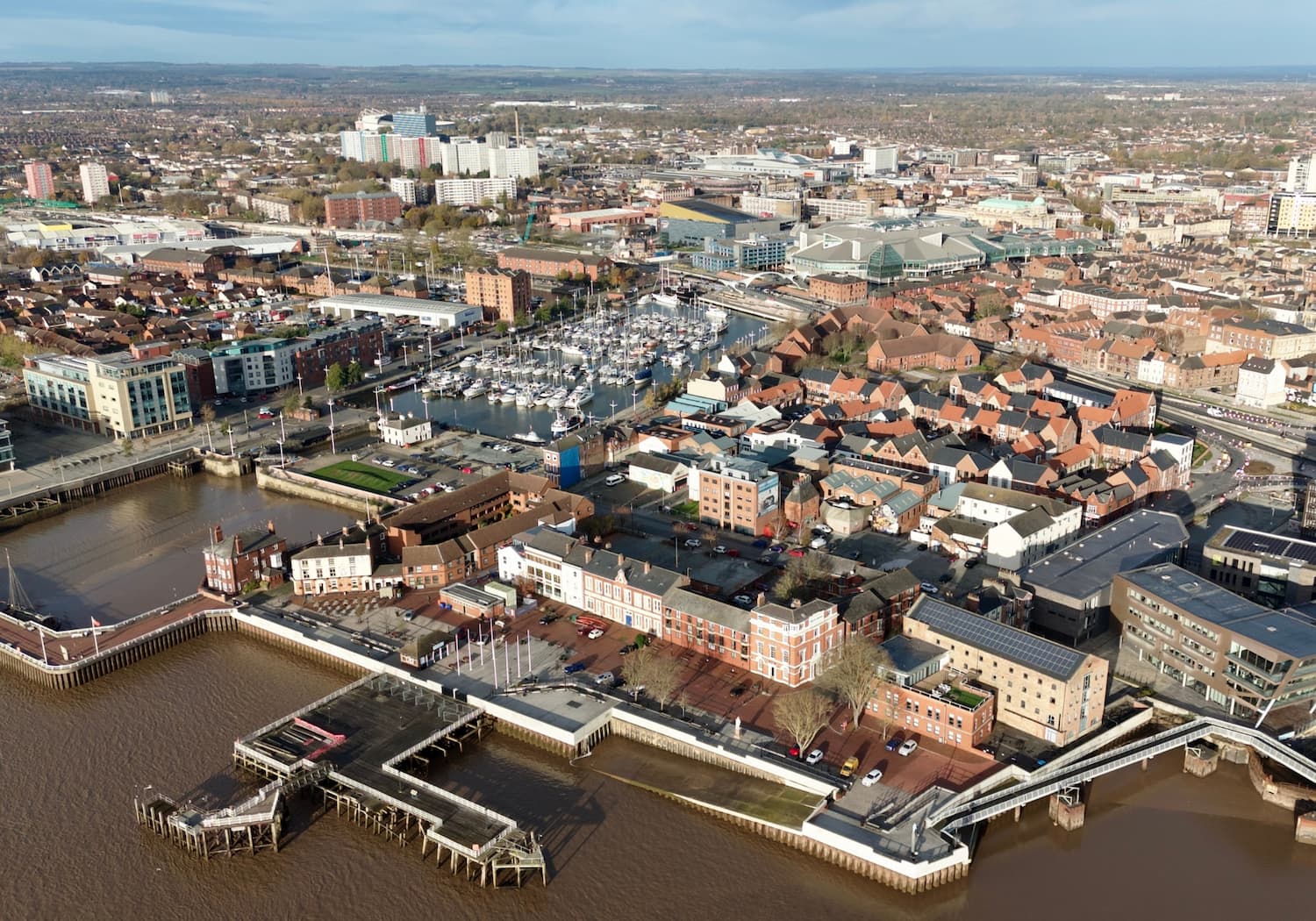 Aerial photo of the harbour in Hull