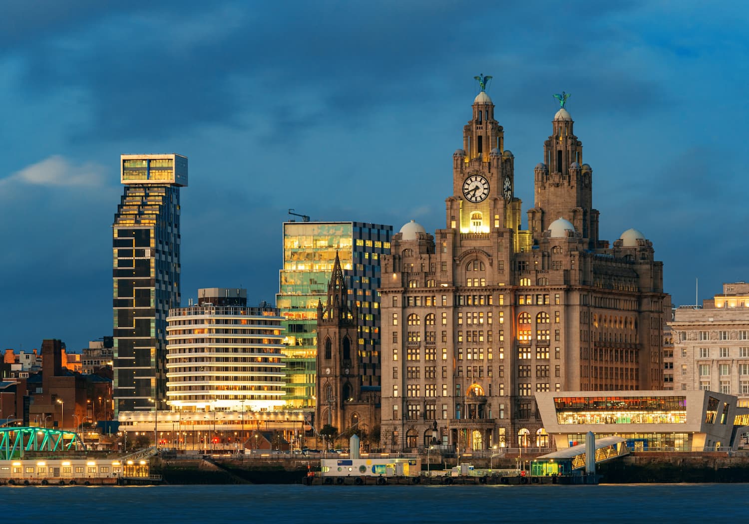 Photograph of the docks and clocktower in Liverpool