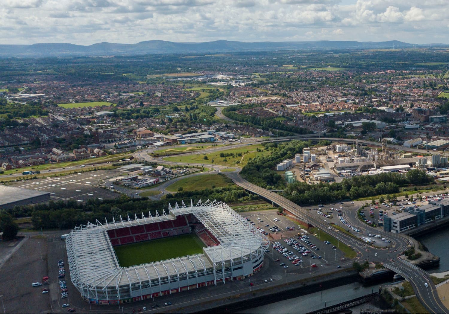 Aerial shot of Middlesborough and the football stadium